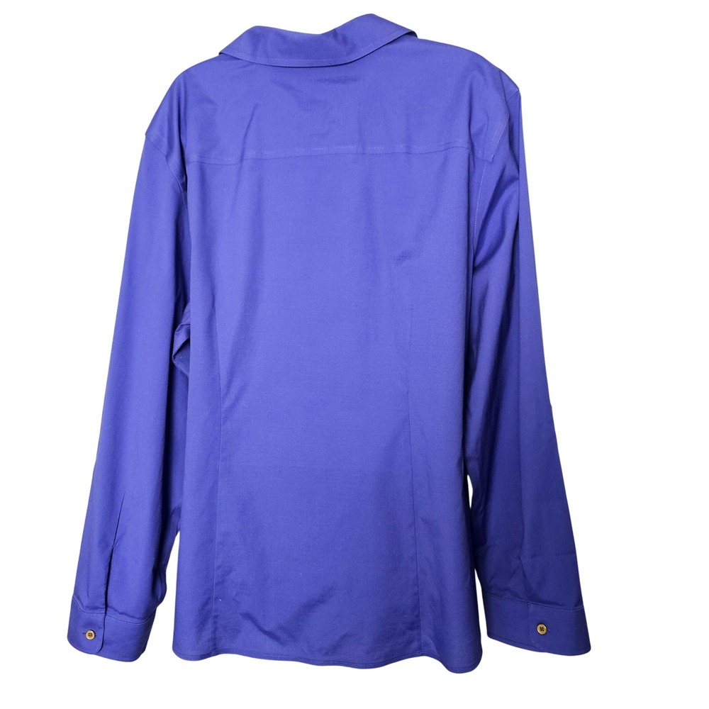 Chico's No-Iron Stretch Shirt Women 3.5 Royal Blue Roll Tab Button Down Cotton - Picture 11 of 14